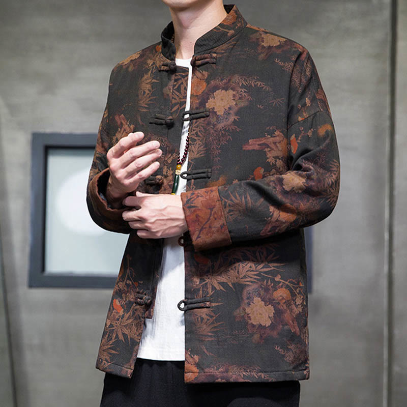 Camisa larga de algodón para hombre, chaqueta y traje chino con botones de rana y Buddha Stones - image 4