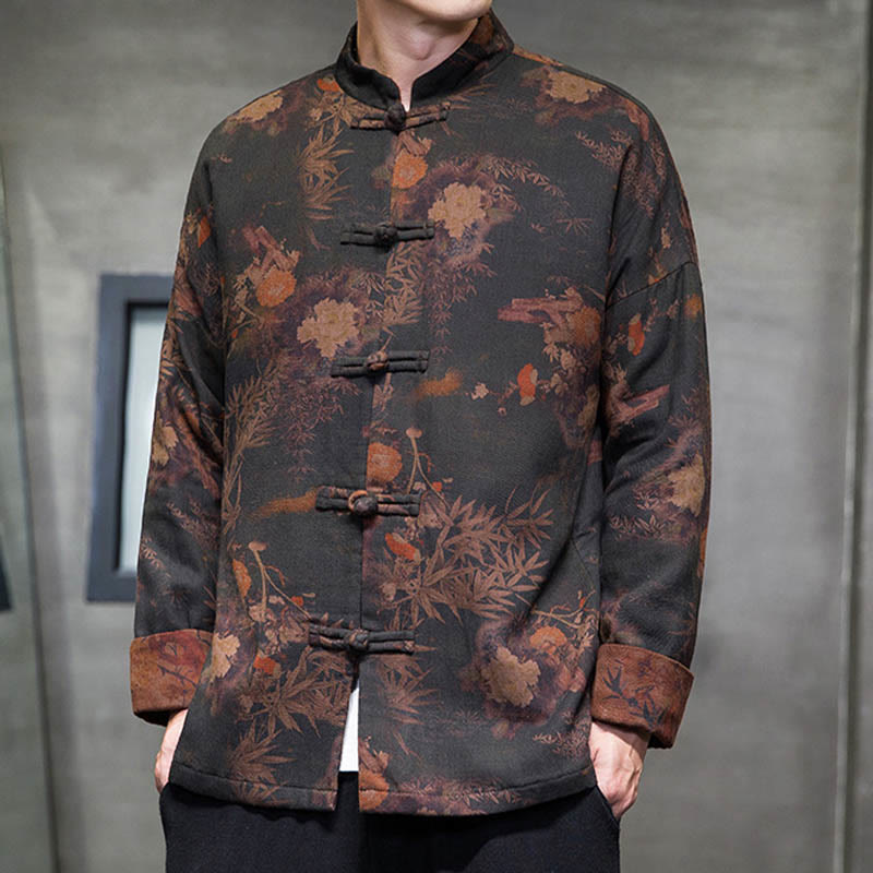 Camisa larga de algodón para hombre, chaqueta y traje chino con botones de rana y Buddha Stones - image 1