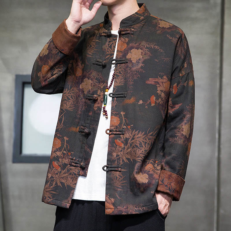 Camisa larga de algodón para hombre, chaqueta y traje chino con botones de rana y Buddha Stones - image 9