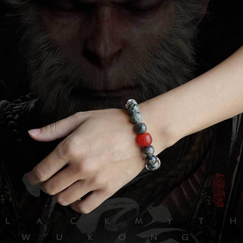 Pulsera protectora de ágata roja, obsidiana y roca de lava con brillo dorado de Buddha Stones