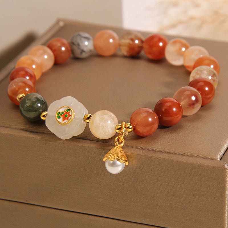 Pulsera de la suerte con perlas de jade blanco hetiano y Buddha Stones