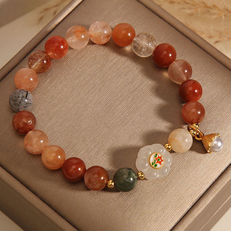 Pulsera de la suerte con perlas de jade blanco hetiano y Buddha Stones