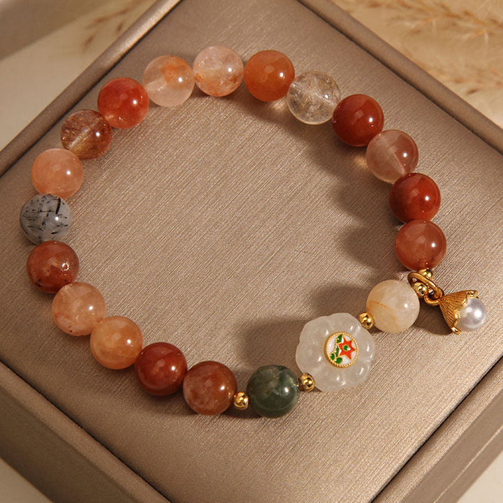 Pulsera de la suerte con perlas de jade blanco hetiano y Buddha Stones