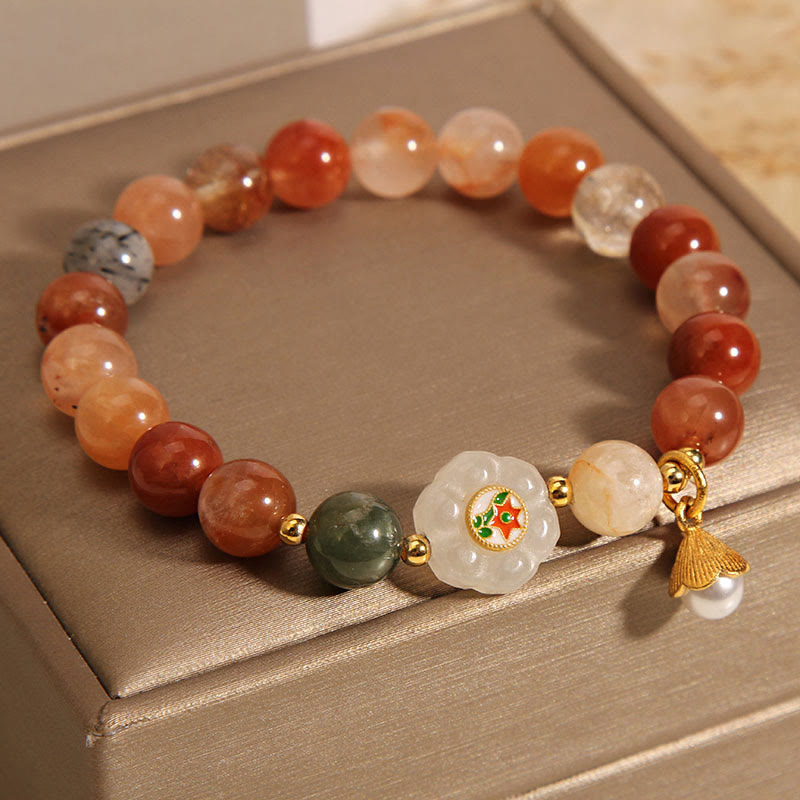 Pulsera de la suerte con perlas de jade blanco hetiano y Buddha Stones