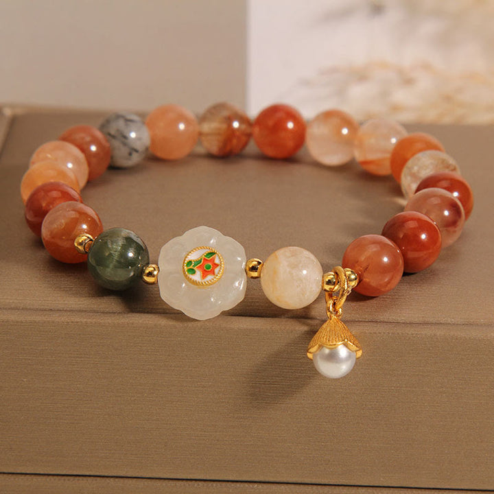 Pulsera de la suerte con perlas de jade blanco hetiano y Buddha Stones