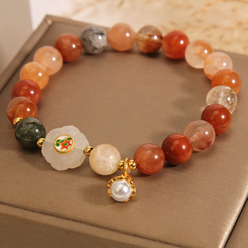 Pulsera de la suerte con perlas de jade blanco hetiano y Buddha Stones
