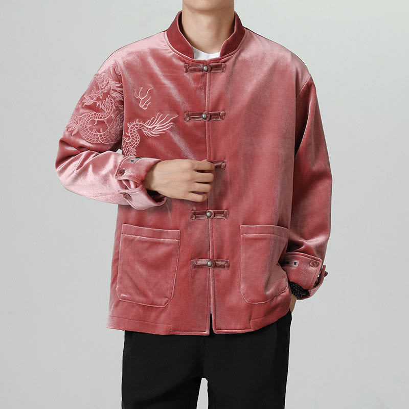 Chaqueta de algodón con botones de rana y dragón bordado con Buddha Stones para hombre - image 5