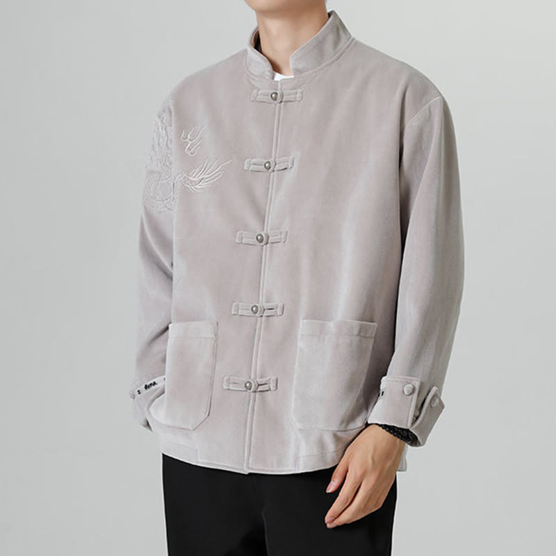 Chaqueta de algodón con botones de rana y dragón bordado con Buddha Stones para hombre - image 17