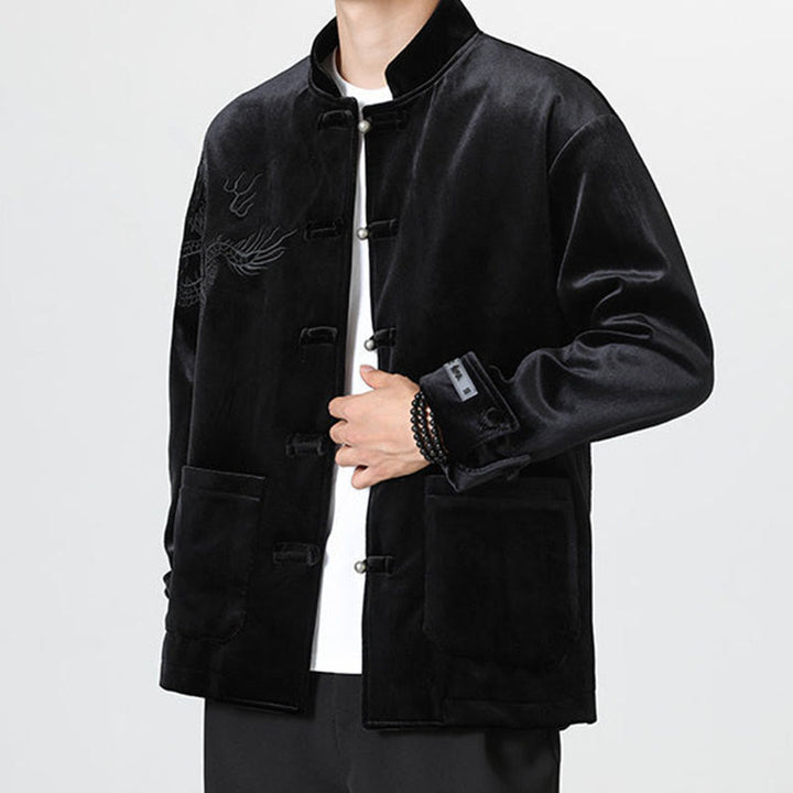 Chaqueta de algodón con botones de rana y dragón bordado con Buddha Stones para hombre - image 21