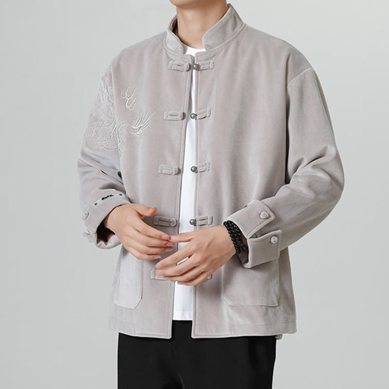 Chaqueta de algodón con botones de rana y dragón bordado con Buddha Stones para hombre - image 12