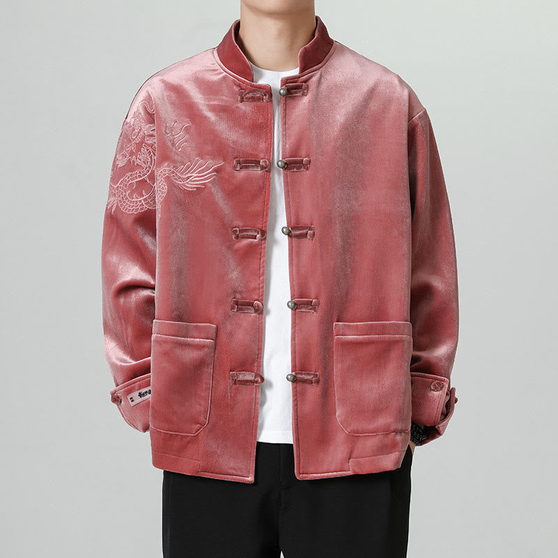 Chaqueta de algodón con botones de rana y dragón bordado con Buddha Stones para hombre - image 5
