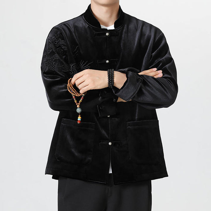 Chaqueta de algodón con botones de rana y dragón bordado con Buddha Stones para hombre - image 23
