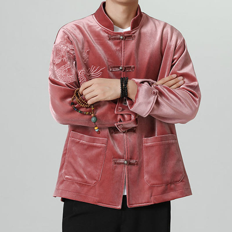 Chaqueta de algodón con botones de rana y dragón bordado con Buddha Stones para hombre - image 8