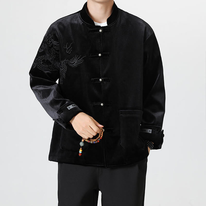 Chaqueta de algodón con botones de rana y dragón bordado con Buddha Stones para hombre - image 23