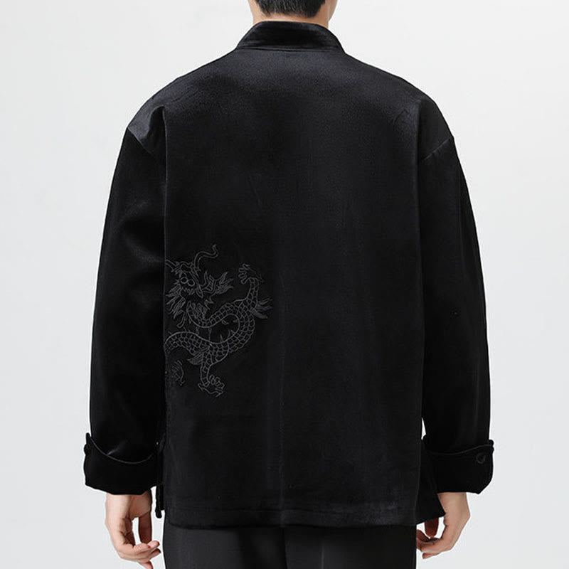 Chaqueta de algodón con botones de rana y dragón bordado con Buddha Stones para hombre - image 25