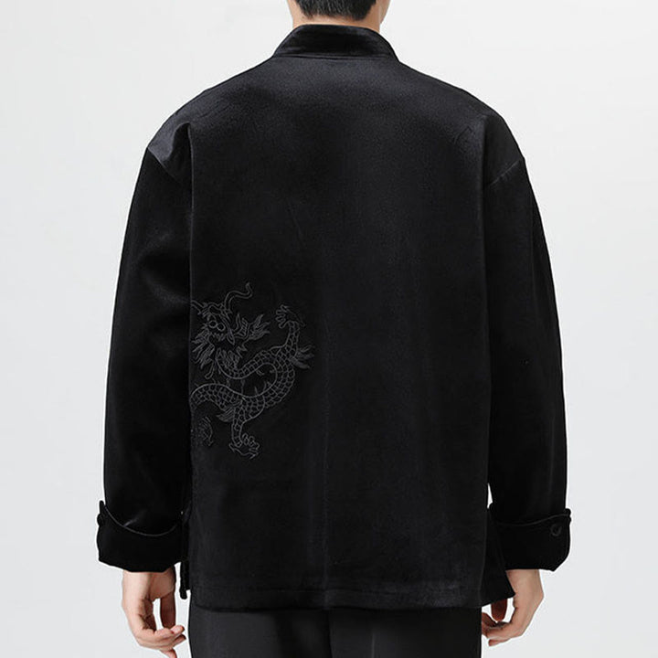 Chaqueta de algodón con botones de rana y dragón bordado con Buddha Stones para hombre - image 25