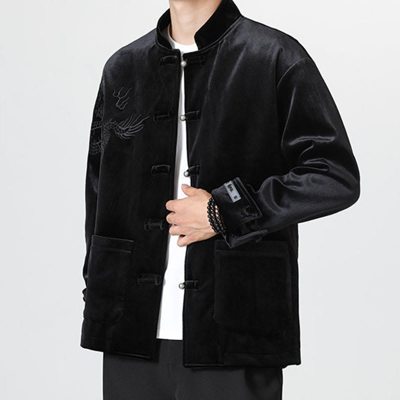 Chaqueta de algodón con botones de rana y dragón bordado con Buddha Stones para hombre - image 21