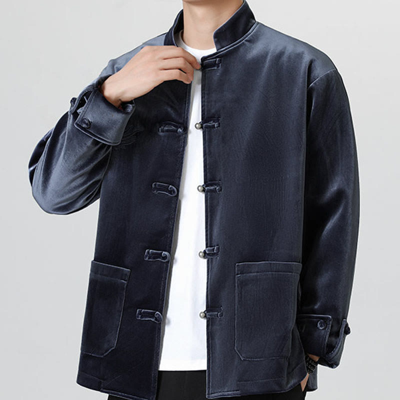 Chaqueta de algodón con botones de rana y dragón bordado con Buddha Stones para hombre - image 27