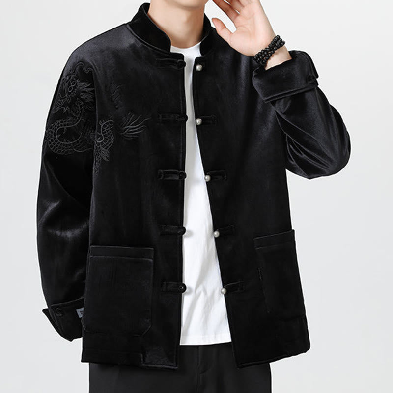 Chaqueta de algodón con botones de rana y dragón bordado con Buddha Stones para hombre - image 20