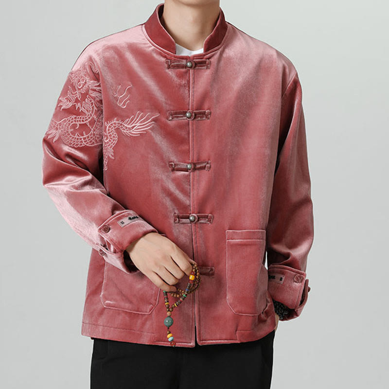 Chaqueta de algodón con botones de rana y dragón bordado con Buddha Stones para hombre - image 8