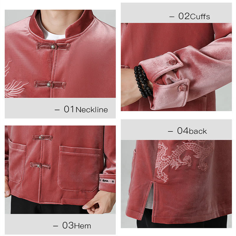 Chaqueta de algodón con botones de rana y dragón bordado con Buddha Stones para hombre - image 10
