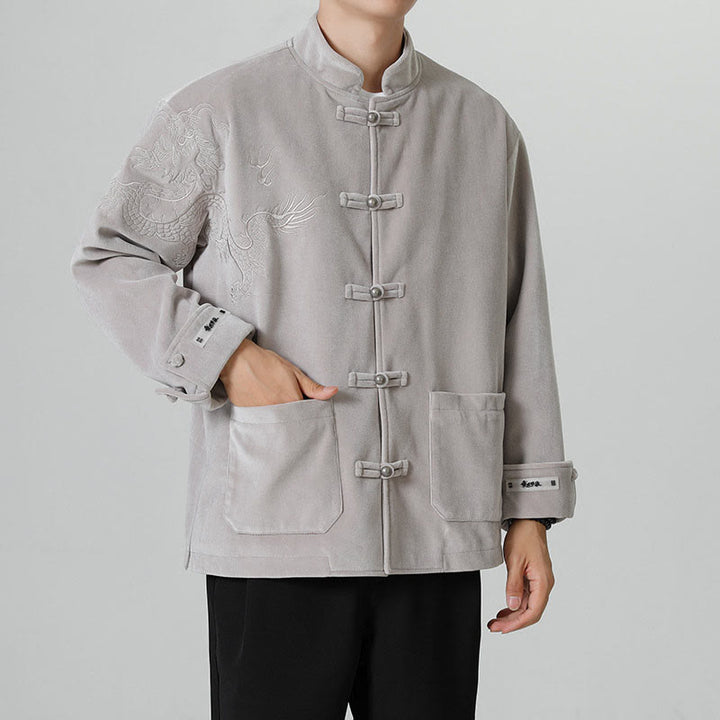 Chaqueta de algodón con botones de rana y dragón bordado con Buddha Stones para hombre - image 18