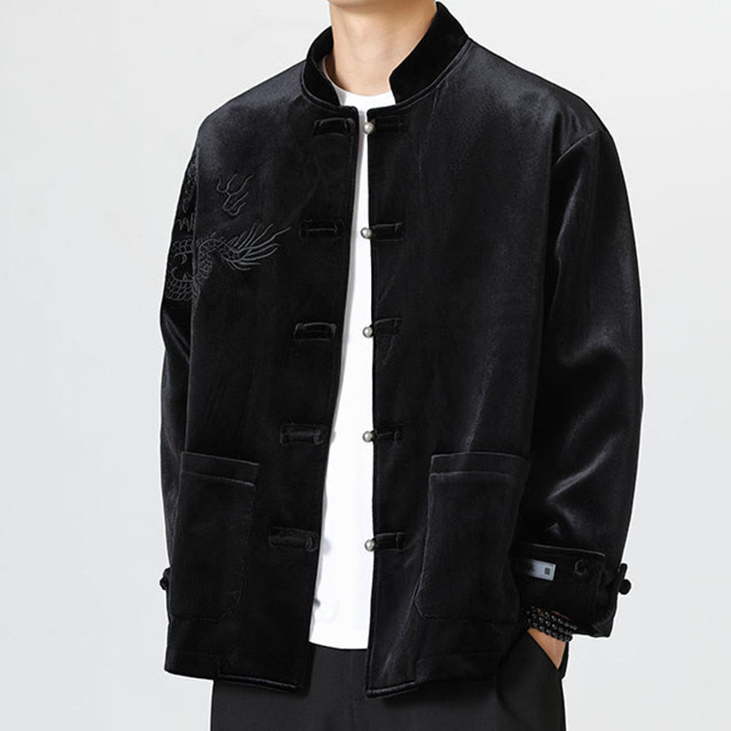 Chaqueta de algodón con botones de rana y dragón bordado con Buddha Stones para hombre - image 19