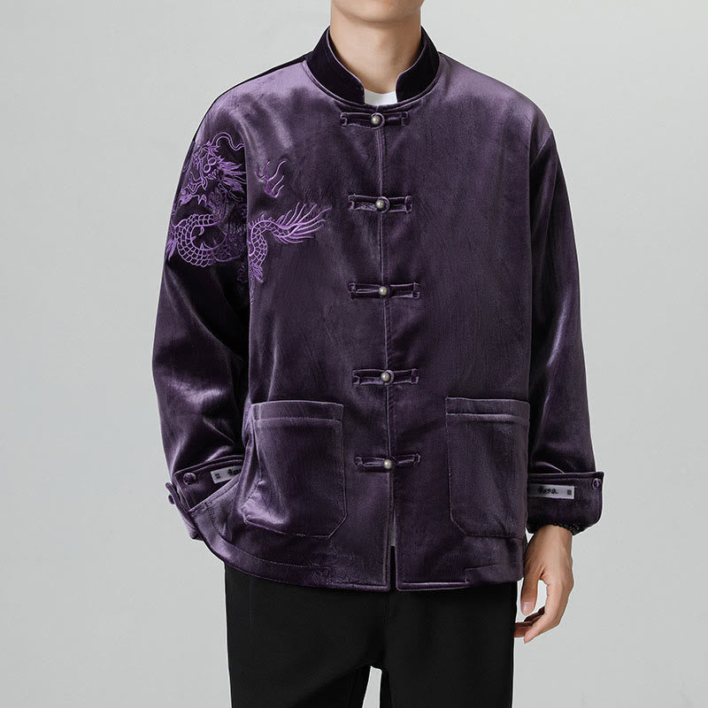 Chaqueta de algodón con botones de rana y dragón bordado con Buddha Stones para hombre - image 32