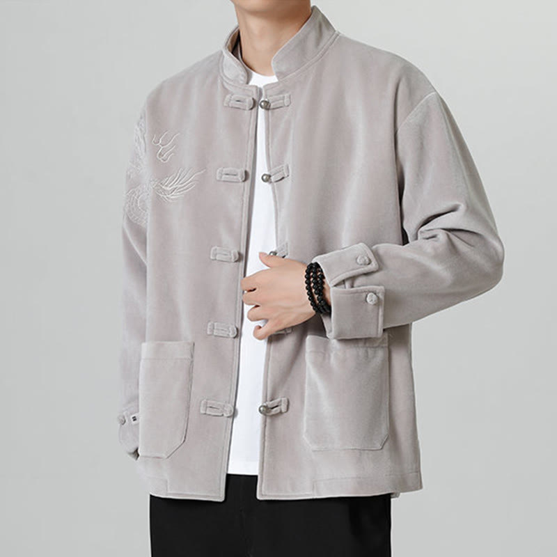 Chaqueta de algodón con botones de rana y dragón bordado con Buddha Stones para hombre - image 13