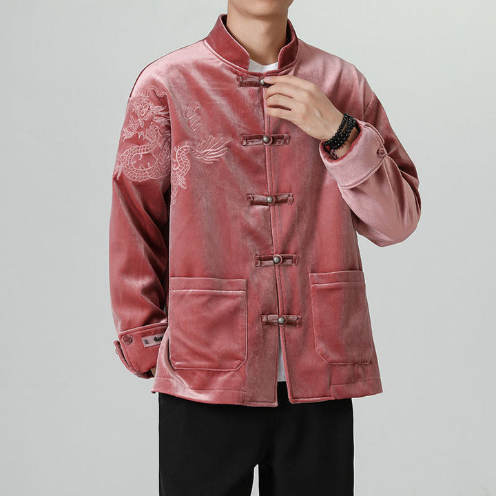 Chaqueta de algodón con botones de rana y dragón bordado con Buddha Stones para hombre - image 7
