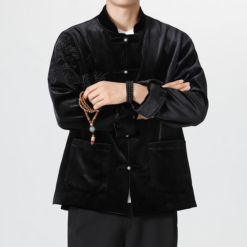 Chaqueta de algodón con botones de rana y dragón bordado con Buddha Stones para hombre - image 23