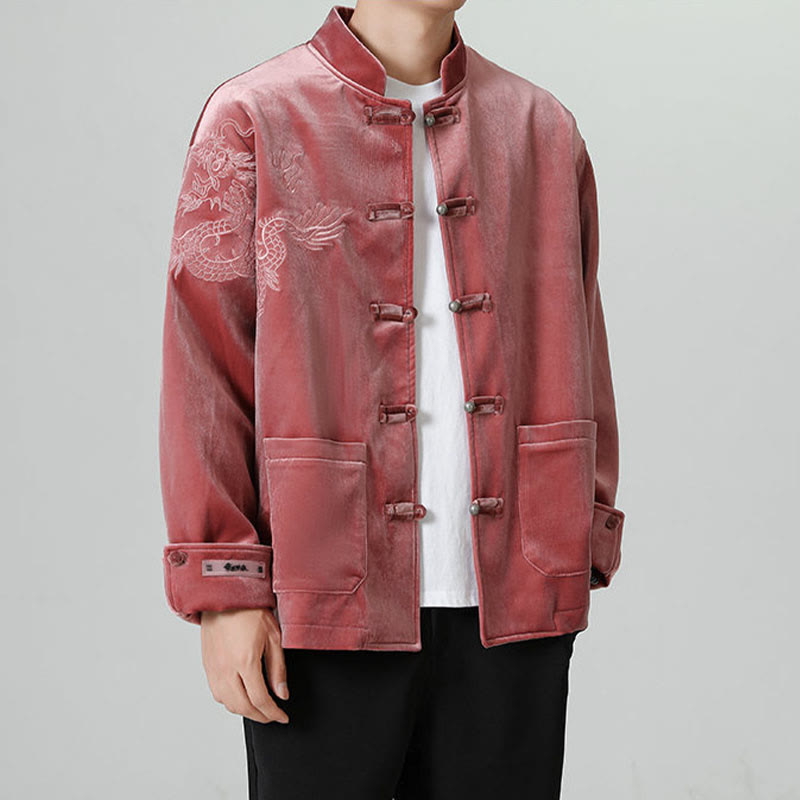 Chaqueta de algodón con botones de rana y dragón bordado con Buddha Stones para hombre - image 2