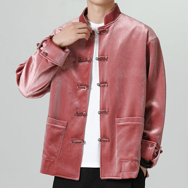 Chaqueta de algodón con botones de rana y dragón bordado con Buddha Stones para hombre - image 3