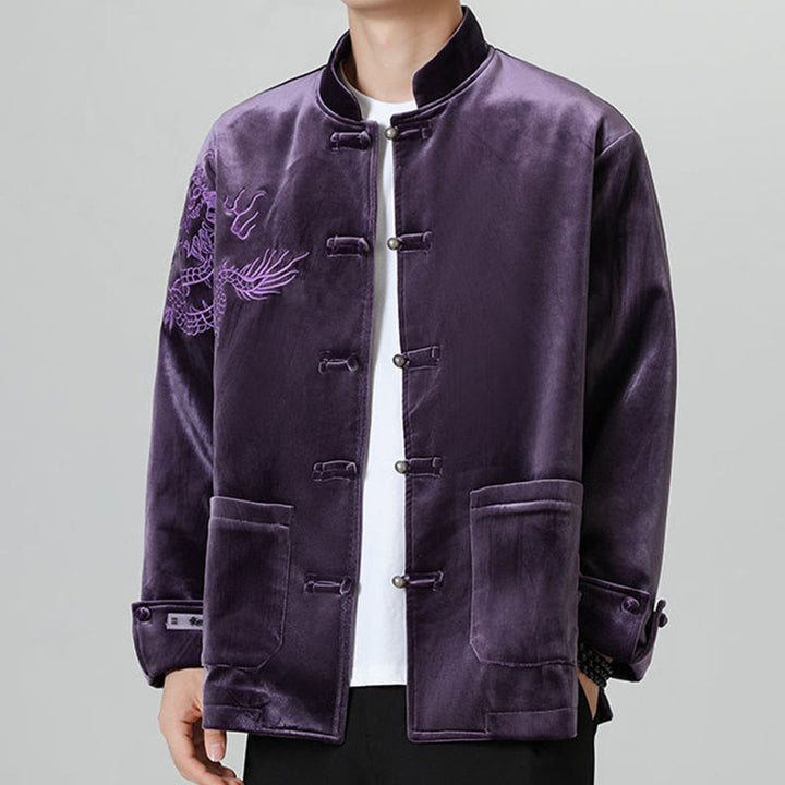 Chaqueta de algodón con botones de rana y dragón bordado con Buddha Stones para hombre - Índigo - US/UK/AU46, EU56 (5XL) - image 31