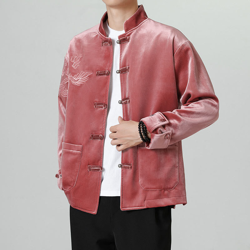 Chaqueta de algodón con botones de rana y dragón bordado con Buddha Stones para hombre - image 4