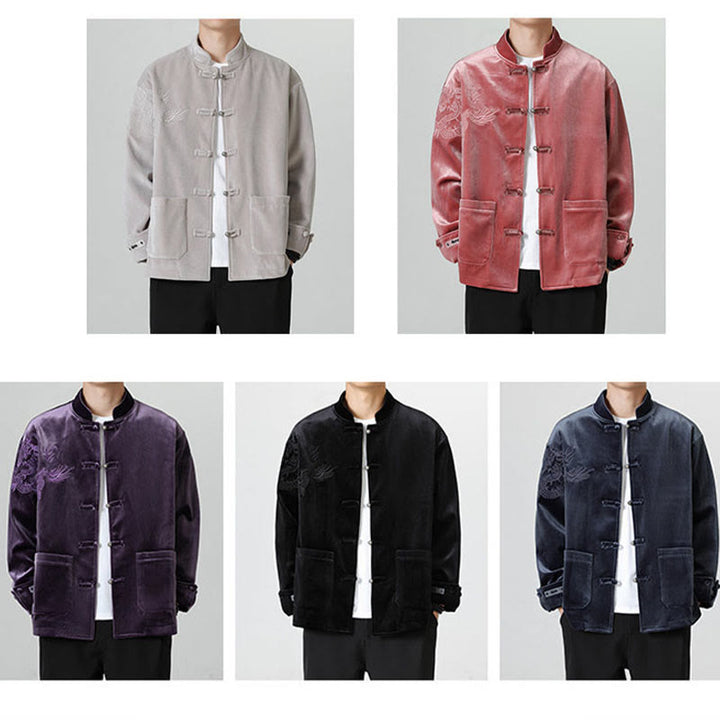 Chaqueta de algodón con botones de rana y dragón bordado con Buddha Stones para hombre - image 37