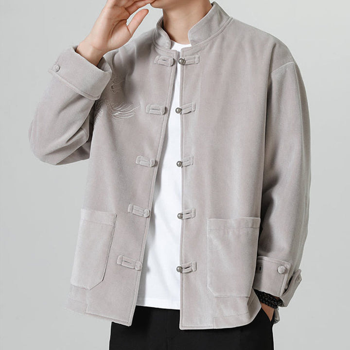 Chaqueta de algodón con botones de rana y dragón bordado con Buddha Stones para hombre - image 16