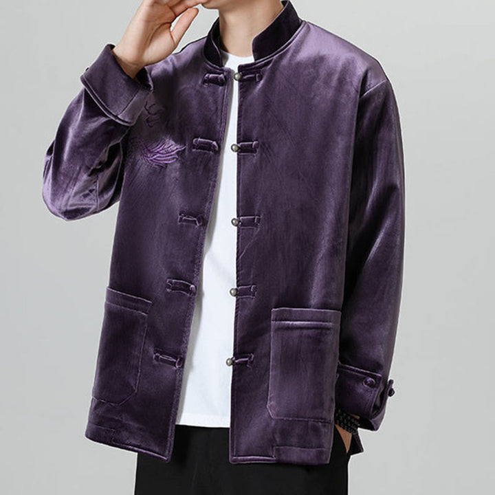 Chaqueta de algodón con botones de rana y dragón bordado con Buddha Stones para hombre - image 35