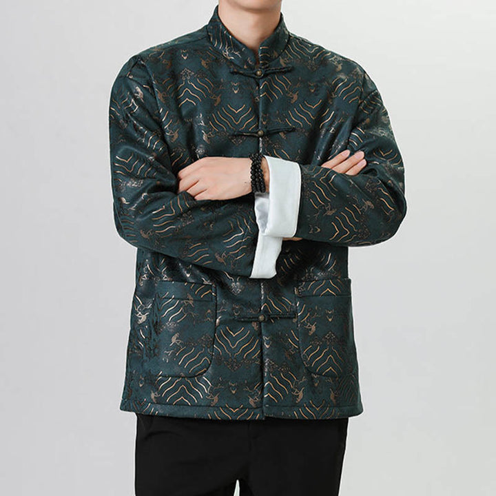 Traje chino Tang con Buddha Stones , camisa larga con forma de onda, chaqueta para hombre - image 16