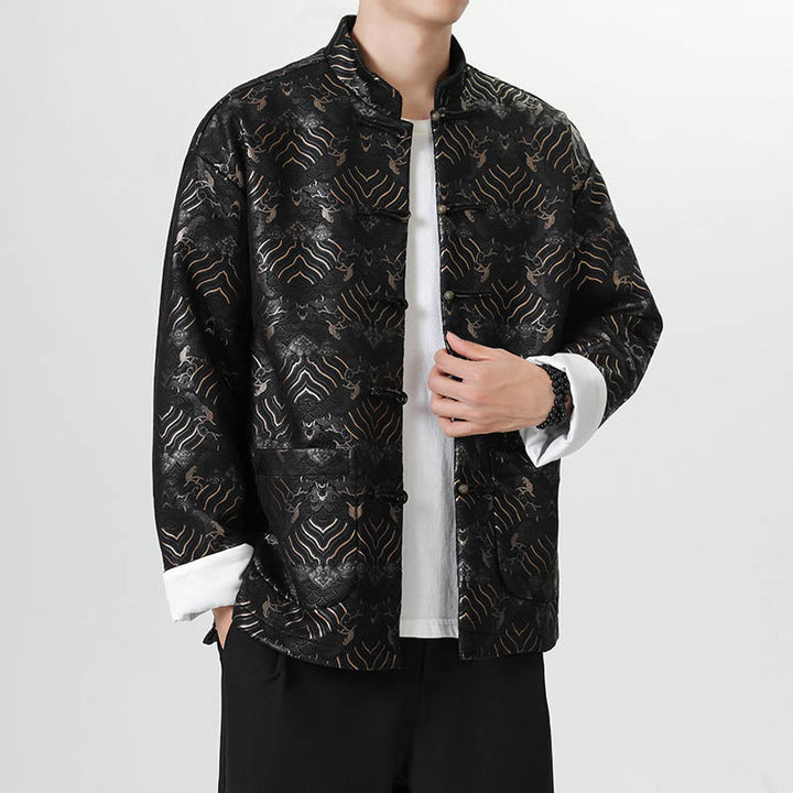 Traje chino Tang con Buddha Stones , camisa larga con forma de onda, chaqueta para hombre - image 3