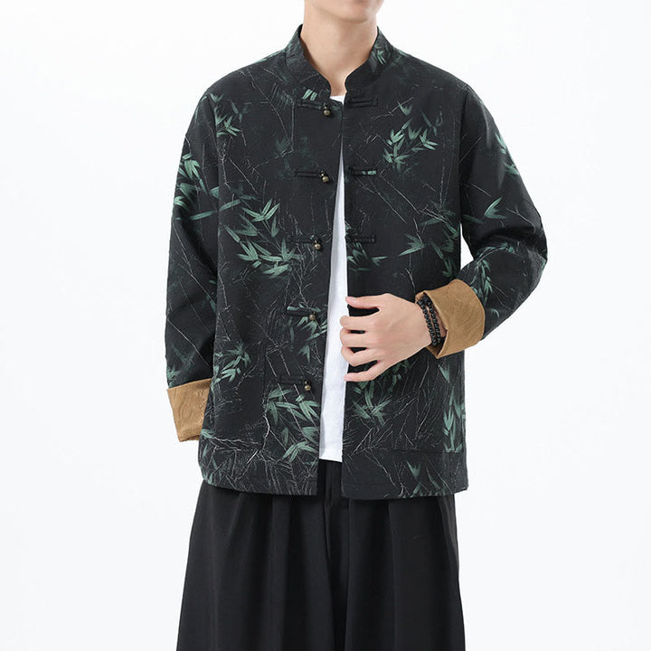 Chaqueta informal de licra con botones de rana y estampado de Buddha Stones para hombre, de bambú - image 2
