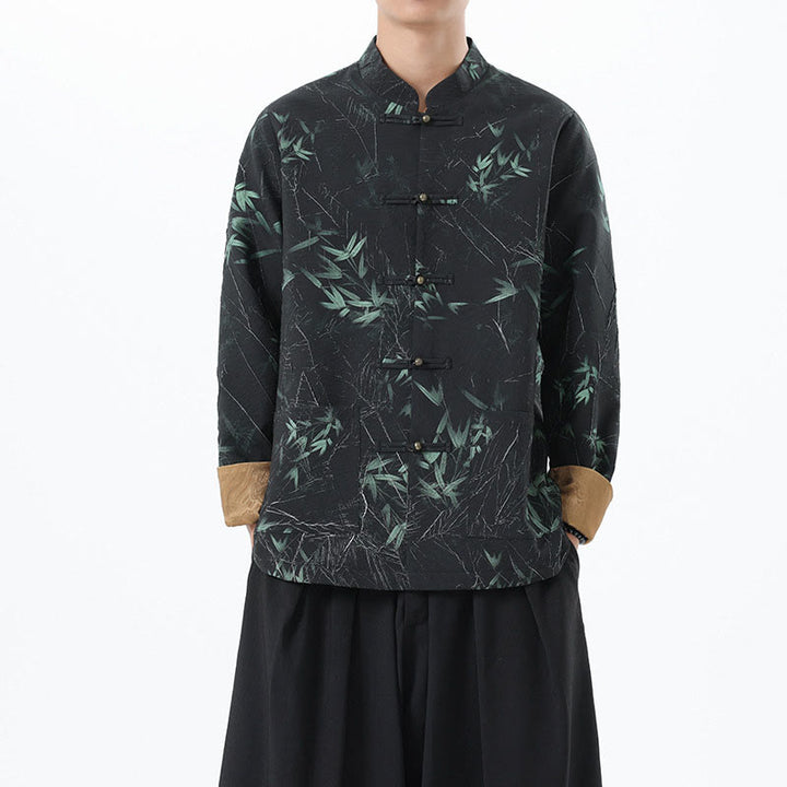 Chaqueta informal de licra con botones de rana y estampado de Buddha Stones para hombre, de bambú - image 8