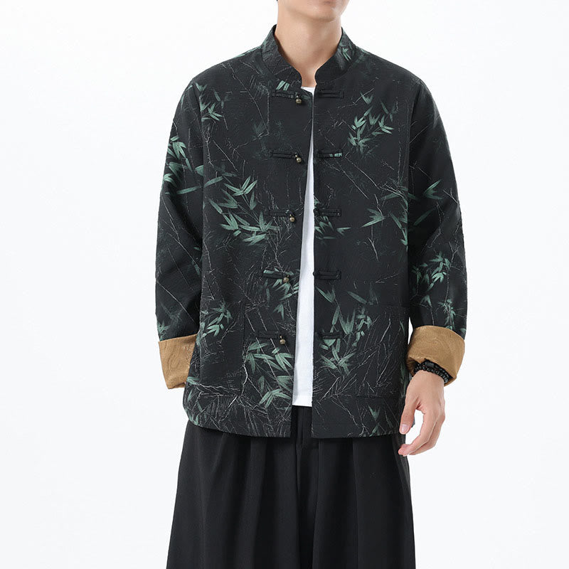 Chaqueta informal de licra con botones de rana y estampado de Buddha Stones para hombre, de bambú - Negro - US/UK/AU46, EU56 (5XL) - image 1