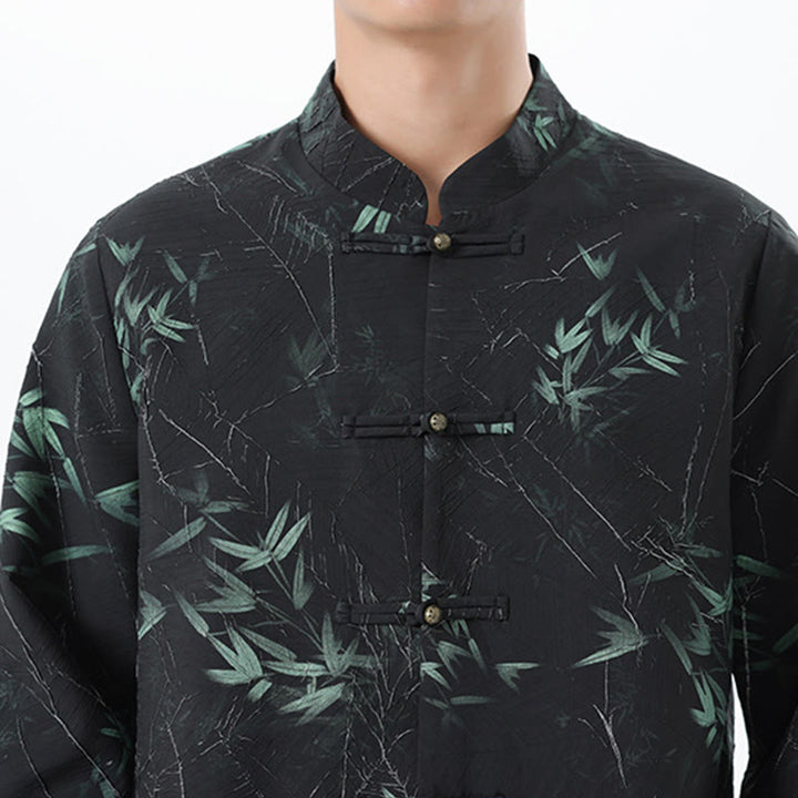 Chaqueta informal de licra con botones de rana y estampado de Buddha Stones para hombre, de bambú - image 10