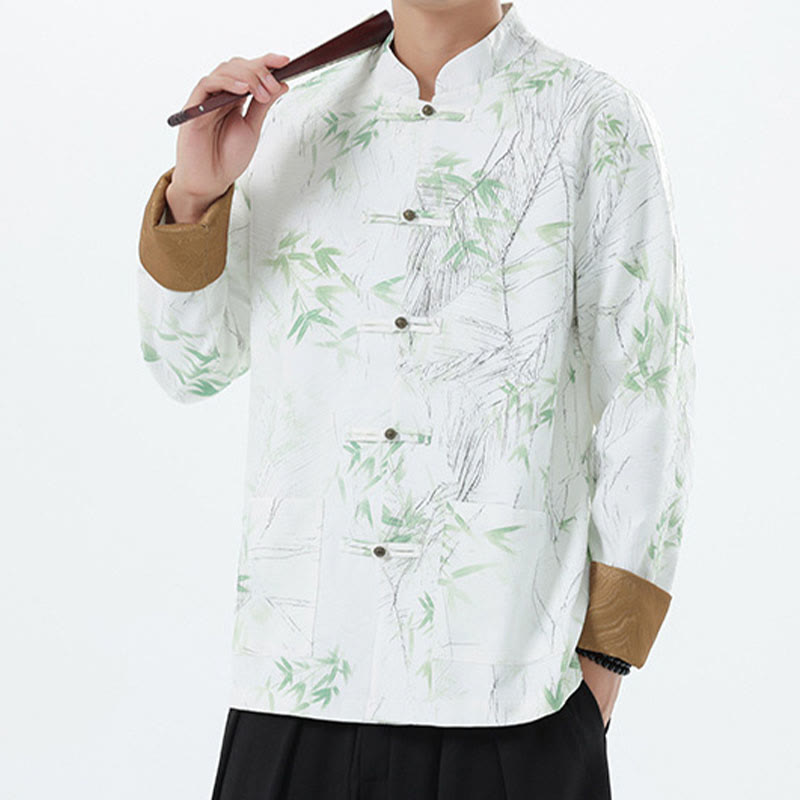 Chaqueta informal de licra con botones de rana y estampado de Buddha Stones para hombre, de bambú - image 18