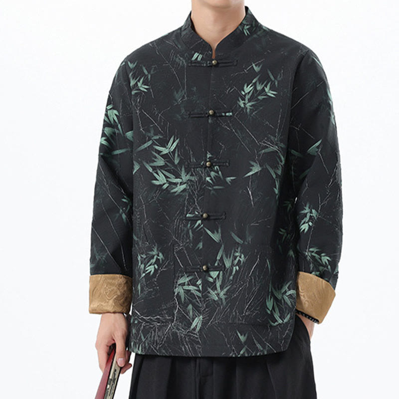Chaqueta informal de licra con botones de rana y estampado de Buddha Stones para hombre, de bambú - image 13