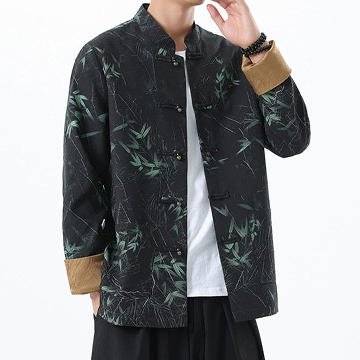 Chaqueta informal de licra con botones de rana y estampado de Buddha Stones para hombre, de bambú - image 4