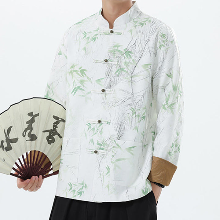 Chaqueta informal de licra con botones de rana y estampado de Buddha Stones para hombre, de bambú - image 19