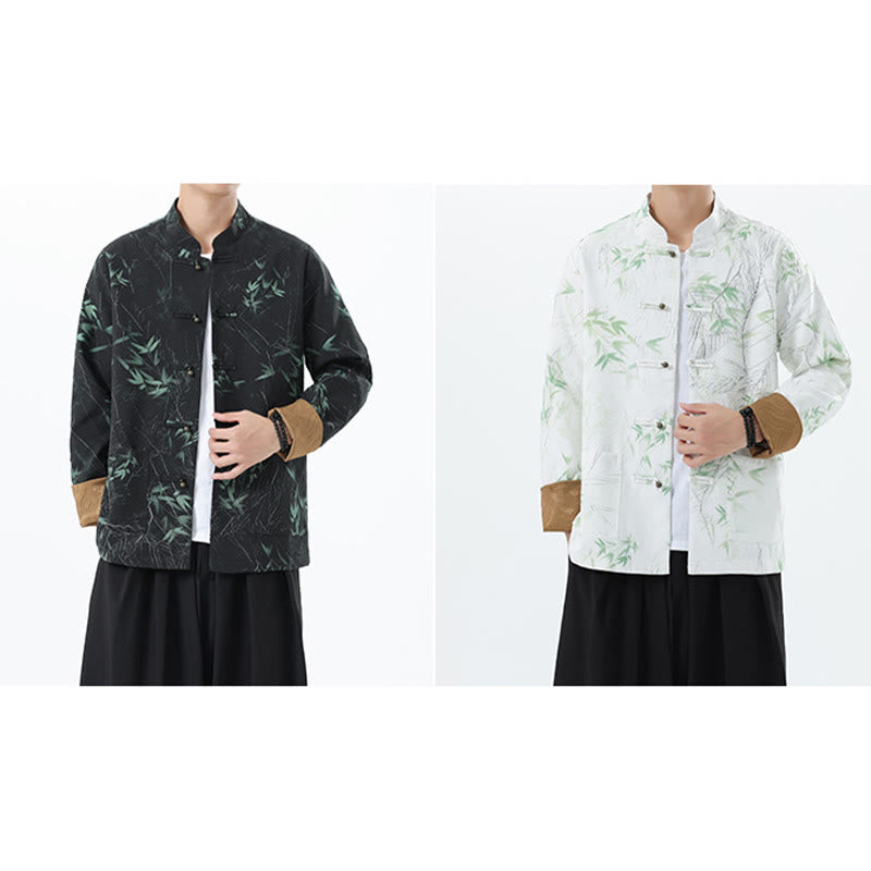 Chaqueta informal de licra con botones de rana y estampado de Buddha Stones para hombre, de bambú - image 25