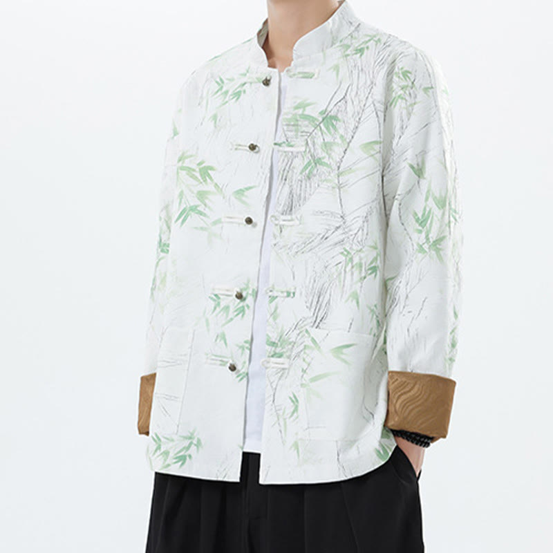Chaqueta informal de licra con botones de rana y estampado de Buddha Stones para hombre, de bambú - image 22